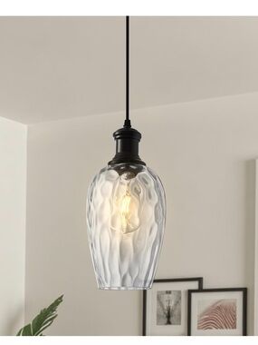 Modern Farmhouse Pendant Light Hammered Glass-BLACK (1-pack)